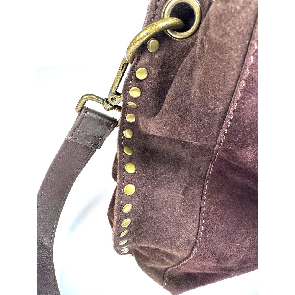 Harbour 2Nd Crossbody Chocolate Brown Suede Leather Brass Tone Studded Hobo Bag - Picture 8 of 16